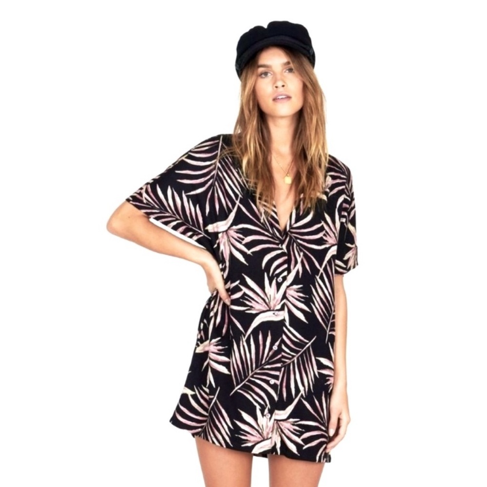 Amuse Society Tropical Print Button Down Mini Dress - White/Pink colorway